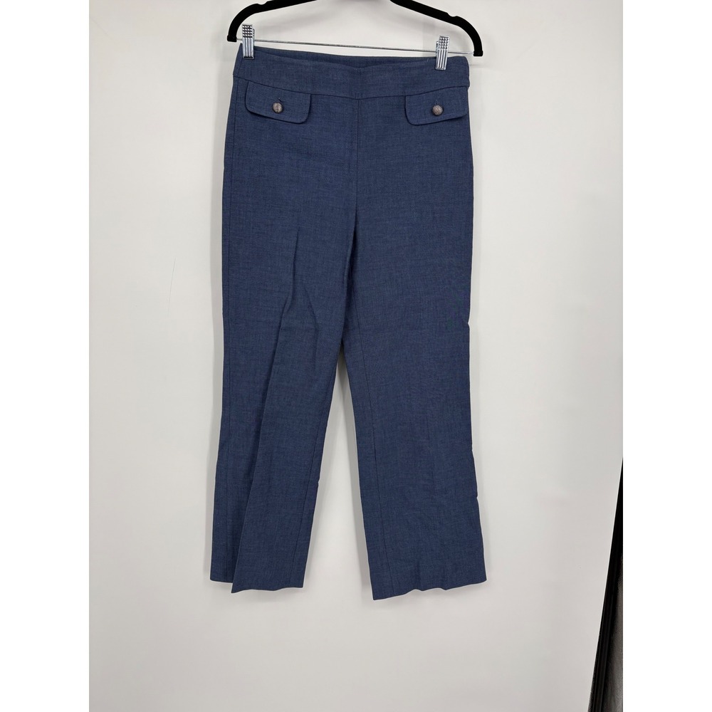 St. John Blue Cotton Blend Stretch Trousers dress pant Button Accent Size 4